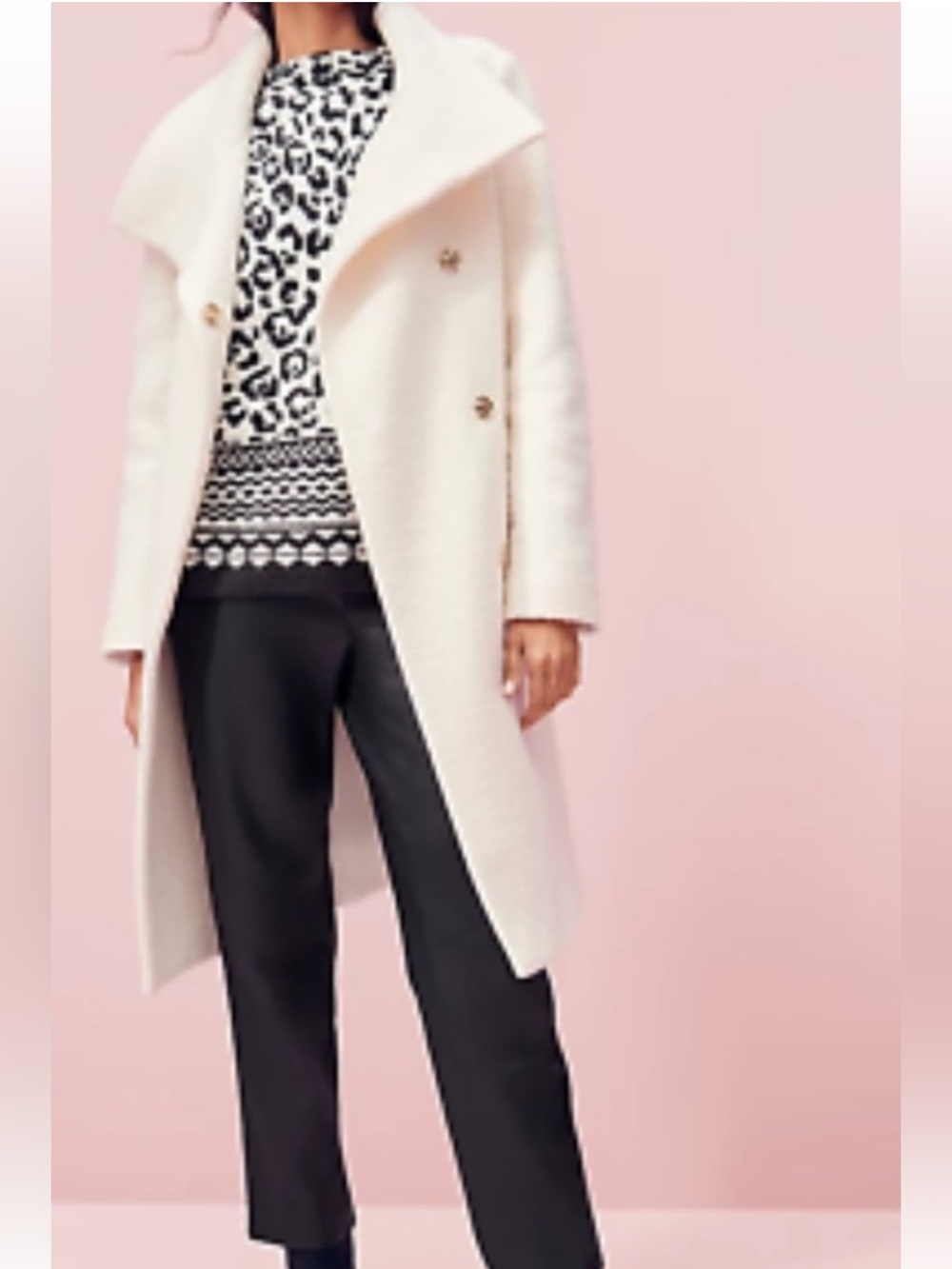 Ann Taylor Cream Wool Blend Pea Coat